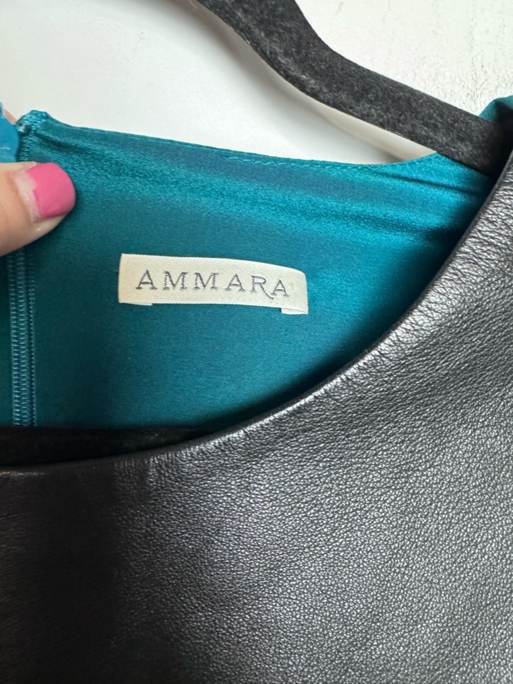 Ammara blue Silk and Leather Blouse - Picture 3 of 6